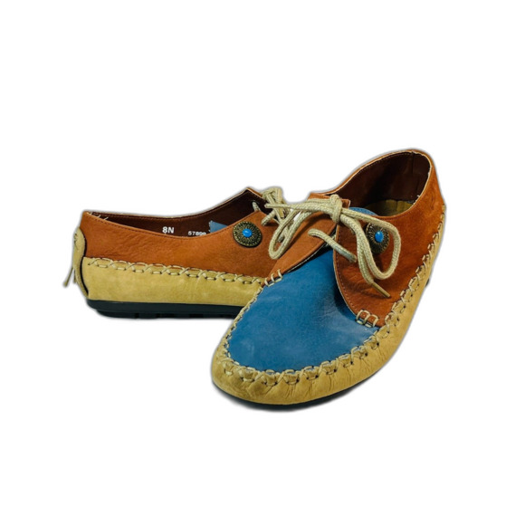 HUSH PUPPIES MOCCASINS MULTI COLOR SUEDE Leather SHOES 8 N EUC Women Boho - Picture 1 of 9